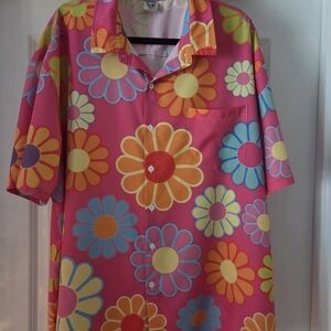 Men's 3XL Pink Floral Button-Up Shirt Tropical Casual Weight Loss Cleanout